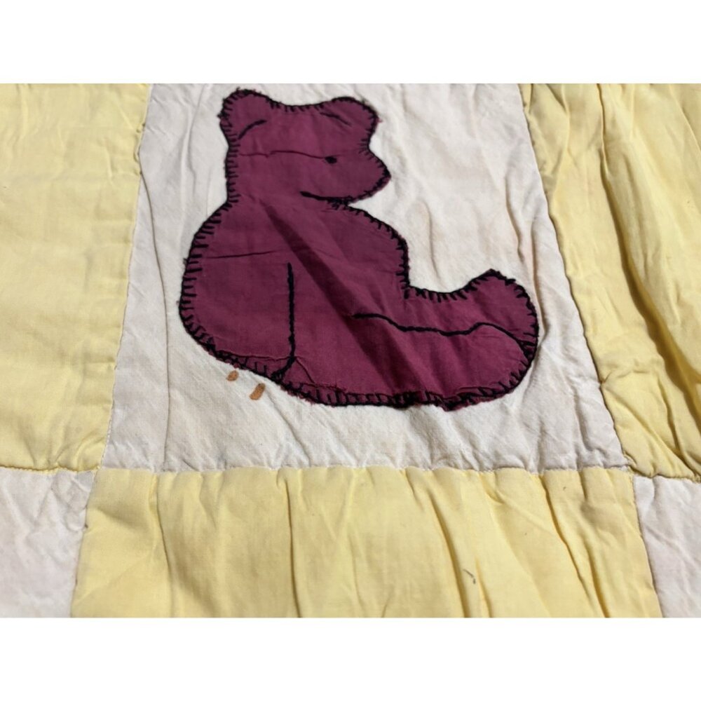 Vintage Handmade Patchwork Baby Quilt Teddy Bears 1940's Damaged READ - Picture 4 of 9